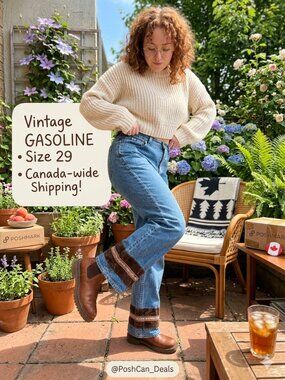Vintage Gasoline Jeans Size 29 – Y2K Blue Flare with Velvet & Embroidered Trim